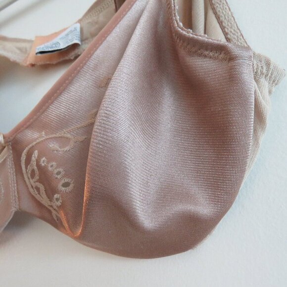 VINTAGE MINIMZER BY LILYETTE Satin Embroidered Bra in Nude Beige - Size 36B - Picture 8 of 15